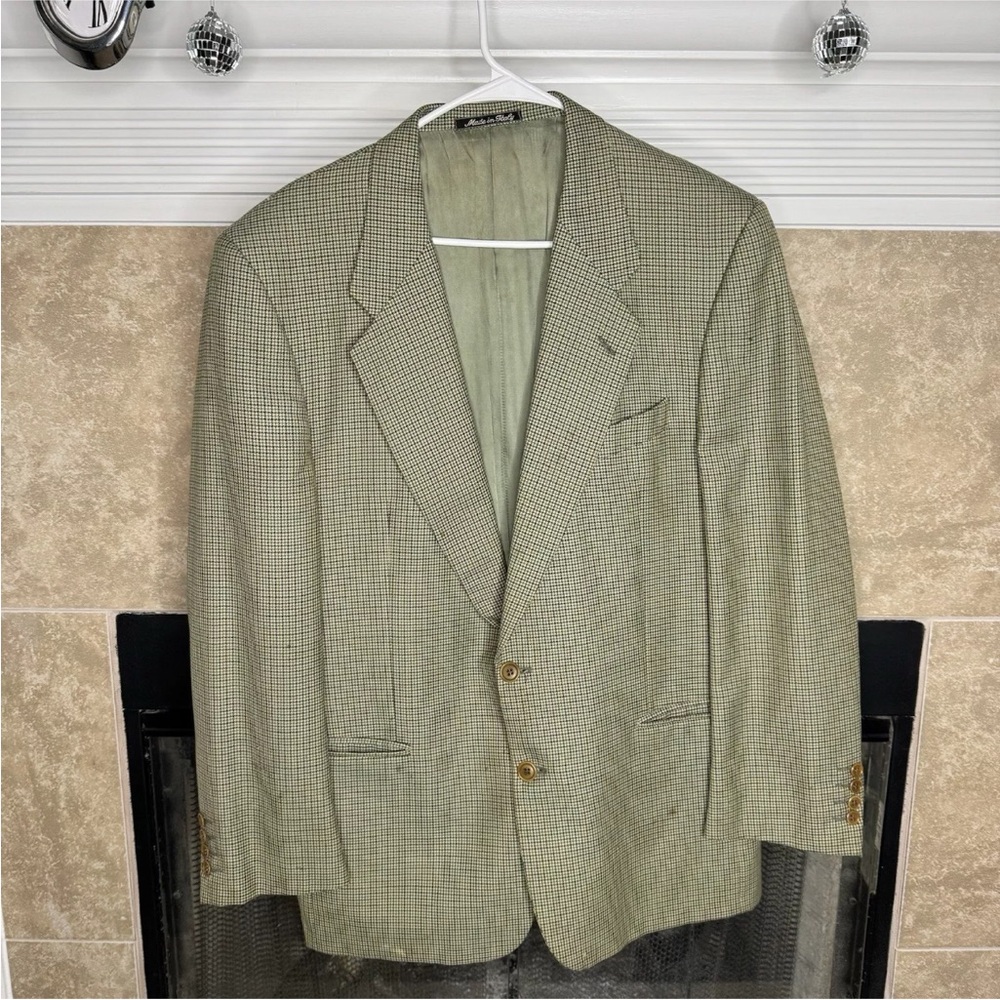 Valentino Vintage 90s Silk Wool Beige Plaid Jacket Blazer Coat Italy 42 Regular